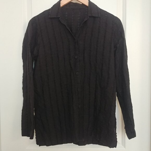 Eileen Fisher black 100% Irish linen button down sheer stripes - Picture 1 of 11
